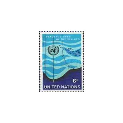 1 عدد تمبر استفاده صلح آمیز از بستر دریاها - نیویورک سازمان ملل 1971