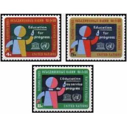 3 عدد تمبر آموزش برای پیشرفت - یونسکو - نیویورک سازمان ملل 1964