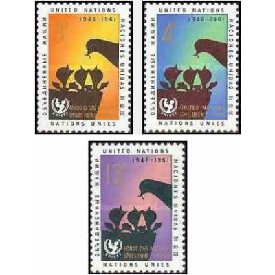 3 عدد تمبر 15مین سال یونیسف - نیویورک سازمان ملل 1961