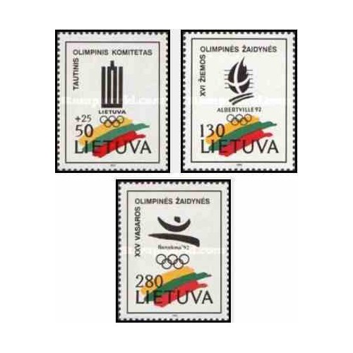 3 عدد تمبر بازیهای المپیک - لیتوانی 1992