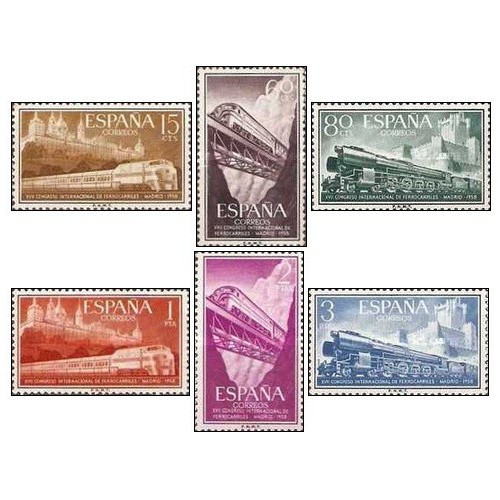 6 عدد  تمبر هفدهمین کنگره بین المللی راه آهن - اسپانیا 1958 قیمت 5.2 دلار