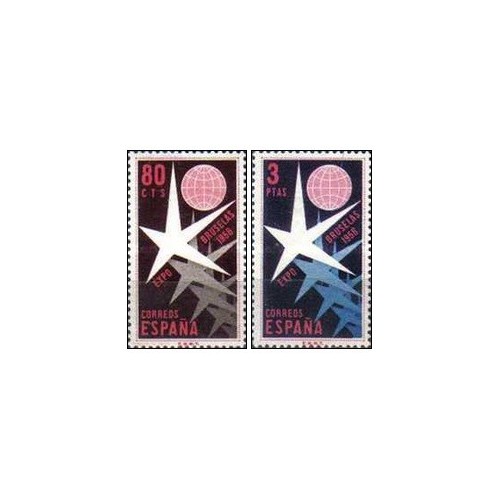 2 عدد  تمبر نمایشگاه جهانی - بروکسل - اسپانیا 1958