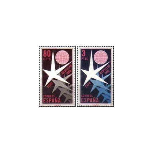 2 عدد تمبر نمایشگاه جهانی - بروکسل - اسپانیا 1958 2 عدد تمبر نمایشگاه جهانی - بروکسل - اسپانیا 1958