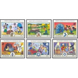 6 رقم از 8 تمبر سری نمایشگاه جهانی تمبر هند - کاراکترهای والت دیسنی - سنت وینسنت 1989