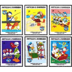 6 رقم از 9 عدد تمبر کاراکترهای والت دیسنی  - 50 مین سال تولد شخصیت دانلد داک - آنتیگوا و باربودا 1984