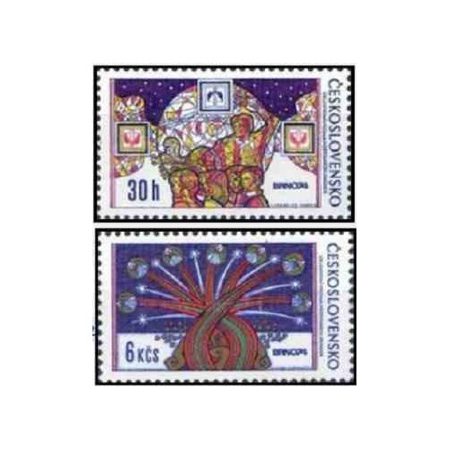 2 عدد تمبر نمایشگاه ملی تمبر برنو  - چک اسلواکی 1974