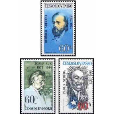 3 عدد تمبر سالروز تولد افراد مشهور  - چک اسلواکی 1974