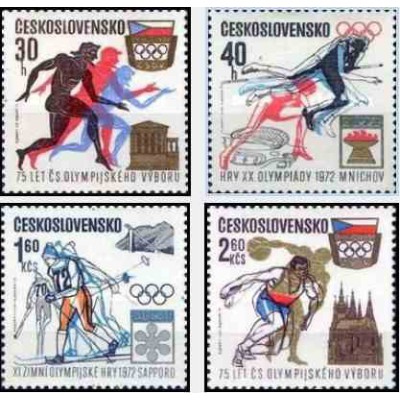4 عدد تمبر 75مین سالگرد کمیته المپیک چک اسلواکی و بازیهای المپیک ساپورو و مونیخ - چک اسلواکی 1971