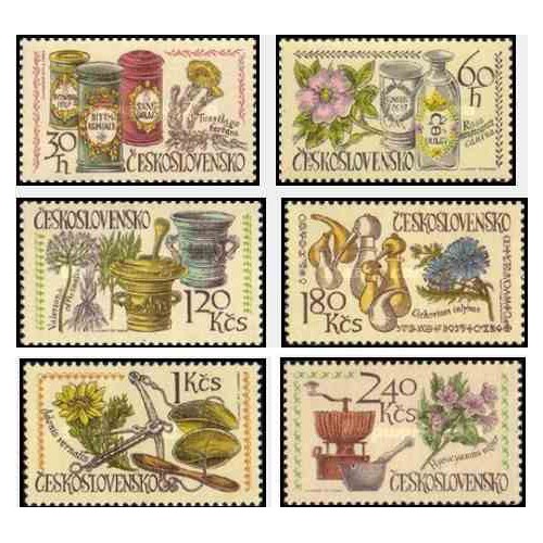 6 عدد تمبر کنگره بین المللی داروئی - گیاهان داروئی و ظروف داروئی تاریخی - چک اسلواکی 1971