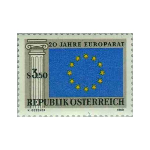 1 عدد تمبر بیستمین سالگرد شورای اروپا - اتریش 1969