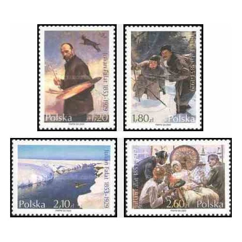 4 عدد تمبر تابلو نقاشی یادبود 150مین سالگرد تولد جولیان فالات - لهستان 2003 قیمت 5.8 دلار