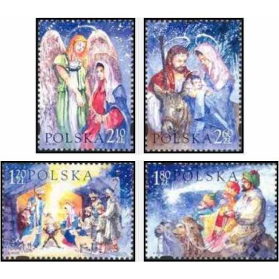 4 عدد تمبر کریستمس - تابلو نقاشی - لهستان 2003 قیمت 8.7 دلار