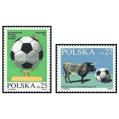 2 عدد تمبر جام جهانی فوتبال اسپانیا - لهستان 1982
