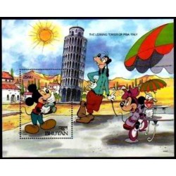 سونیرشیت عجایب جهان - برج کج پیزا - شخصیتهای کارتونی والت دیسنی - بوتان 1991  قیمت 4.5 دلار