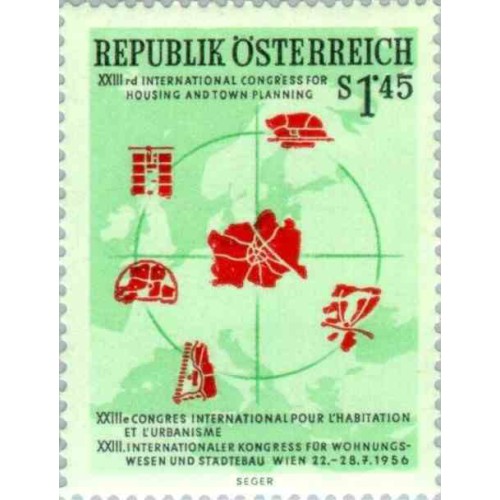 1 عدد تمبر 23مین کنگره بین المللی برنامه ریزی شهری - اتریش 1956 قیمت 3.3 دلار