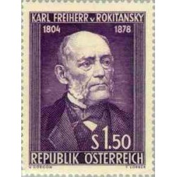 1 عدد تمبر یادبود 50مین سال تولد بارو فون روکیتانسکی - پاتولوژیست - اتریش 1954 قیمت 16.8 دلار