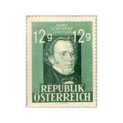 1 عدد تمبر یادبود فرانتس شوبرت - آهنگساز - اتریش 1947