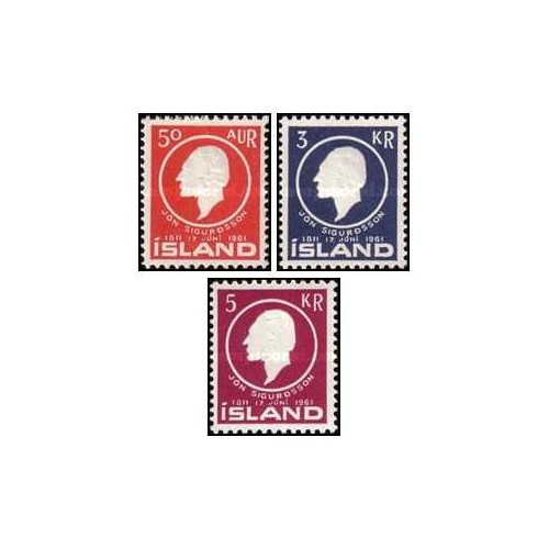 3 عدد  تمبر صد و پنجاهمین سالگرد تولد جان سیگوردسون - ایسلند 1961