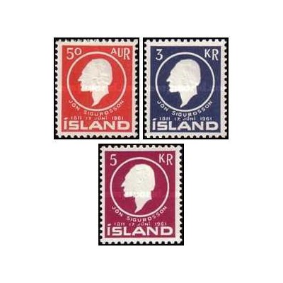 3 عدد  تمبر صد و پنجاهمین سالگرد تولد جان سیگوردسون - ایسلند 1961