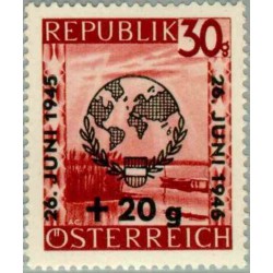 1 عدد تمبر روز جهانی سازمان ملل - سورشارژ - اتریش 1946