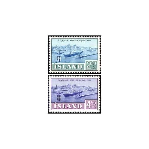 2 عدد  تمبر صد و هفتاد و پنجمین سالگرد ریکیاویک - ایسلند 1961