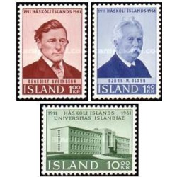 3 عدد  تمبر پنجاهمین سالگرد تاسیس دانشگاه ایسلند - ایسلند 1961