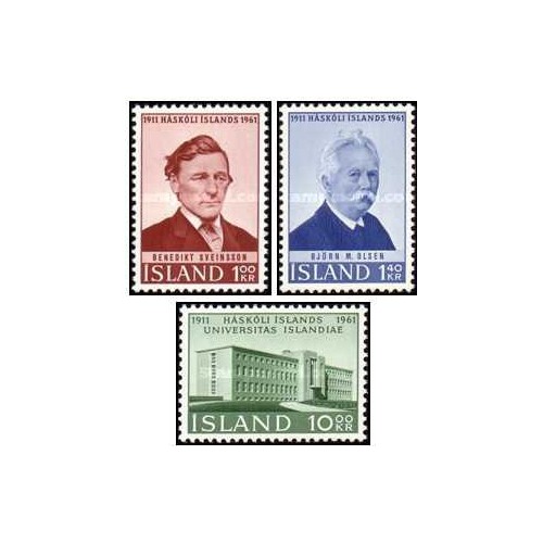 3 عدد  تمبر پنجاهمین سالگرد تاسیس دانشگاه ایسلند - ایسلند 1961