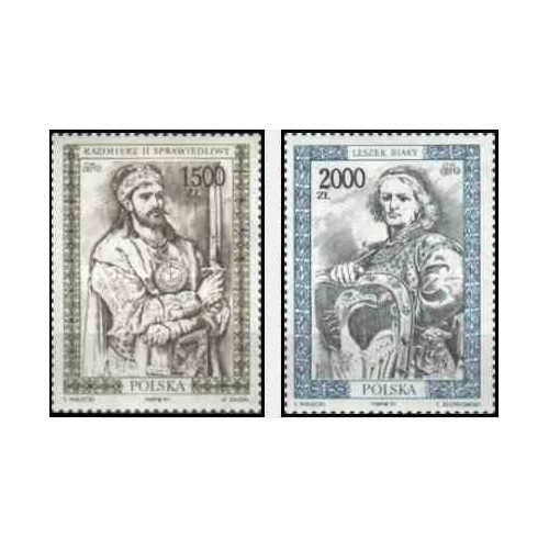 2 عدد تمبر پرتره فرمانروایان لهستانی - لهستان 1991 لهستان 1992
