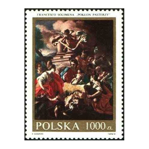 1 عدد تمبر کریستمس - تابلو نقاشی - لهستان 1991