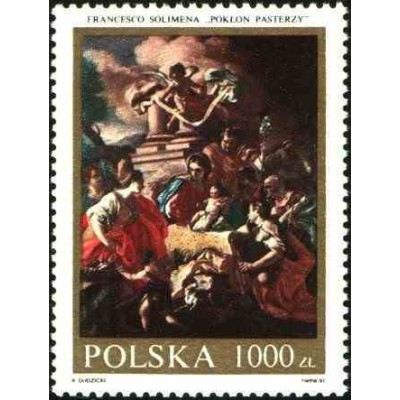 1 عدد تمبر کریستمس - تابلو نقاشی - لهستان 1991