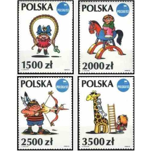 4 عدد تمبر نمایشگاه بین المللی تمبر لهستان در پوژنان - تصویرگری از لوتژین  - لهستان 1992