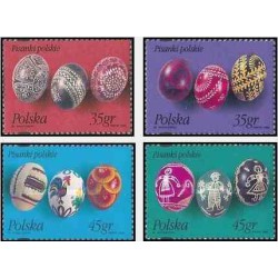 4 عدد تمبر تزئین و رنگ آمیزی تخم مرغهای عید پاک - لهستان 1995