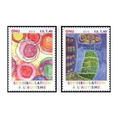 2 عدد تمبر آگاهی از اوتیسم - ژنو سازمان ملل 2012 قیمت روی تمبر 2.8 یورو