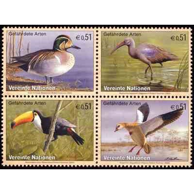 4 عدد تمبر گونه های در معرض خطر - پرندگان - وین سازمان ملل 2003