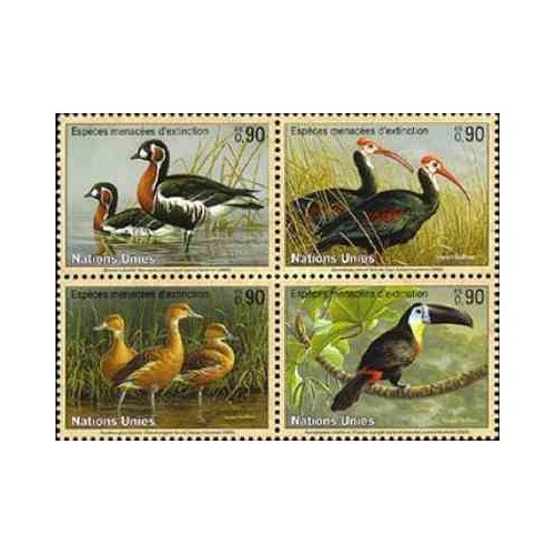 4 عدد تمبر گونه های در معرض انقراض  - پرندگان - ژنو سازمان ملل 2003 قیمت 5.6 دلار