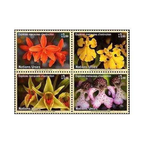 4 عدد تمبر گونه های در معرض انقراض  - گلهای ارکیده - ژنو سازمان ملل 2005 قیمت 5.8 دلار
