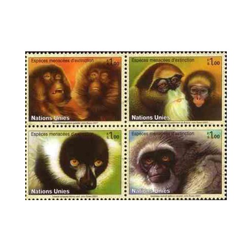 4 عدد تمبر گونه های در معرض انقراض  - ژنو سازمان ملل 2007 قیمت 5.6 دلار