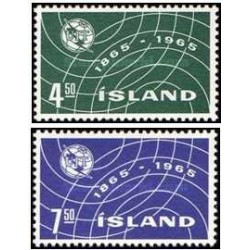 2 عدد  تمبر صدمین سالگرد اتحادیه جهانی مخابرات -  UIT - ایسلند 1965