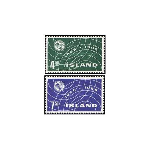 2 عدد  تمبر صدمین سالگرد اتحادیه جهانی مخابرات -  UIT - ایسلند 1965