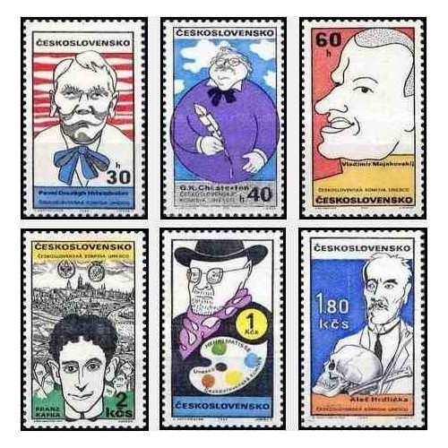 6 عدد تمبر یونسکو - کاریکاتور چهره های فرهنگی قرن بیستم - چک اسلواکی 1969