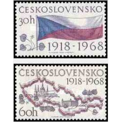 2 عدد تمبر پنجاهمین سال جمهوری - چک اسلواکی 1968