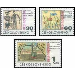 3 عدد تمبر توافقنامه مونیخ - نقاشی کودکان کمپ مراقبت ترزن  - چک اسلواکی 1968