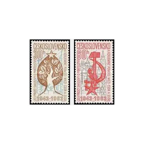 2 عدد تمبر بیستمین سال پیمان دوستی با شوروی - چک اسلواکی 1963