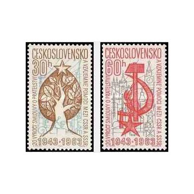 2 عدد تمبر بیستمین سال پیمان دوستی با شوروی - چک اسلواکی 1963