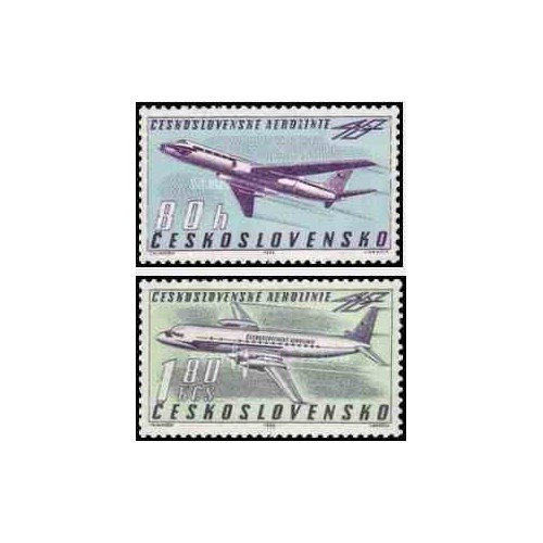 2 عدد تمبر چهلمین سال خطوط هوائی چک  - چک اسلواکی 1963 قیمت 3.2 دلار