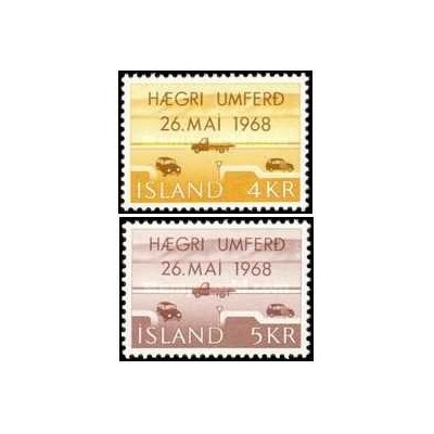 2 عدد  تمبر  معرفی ترافیک در سمت راست جاده - ایسلند 1968