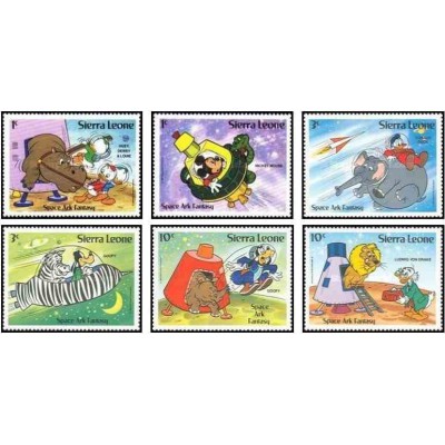 6 رقم از 8 عدد تمبر شخصیتهای کارتونی والت دیسنی - سیرالئون 1983 قیمت 7 دلار
