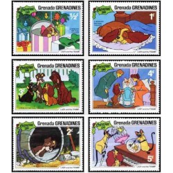 6 رقم از 9 عدد تمبر  کریستمس - صحنه هایی از "کارتون بانو و ولگرد" - گرندین گرانادا 1981