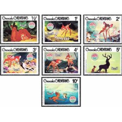 7 رقم از 9 عدد تمبر  کریستمس - صحنه هایی از کارتون بامبی والت دیسنی - گرندین گرانادا 1980