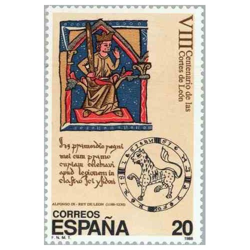 1 عدد تمبر 800مین سالگرد تشکیل مجلس پادشاهی لئون - اسپانیا 1988